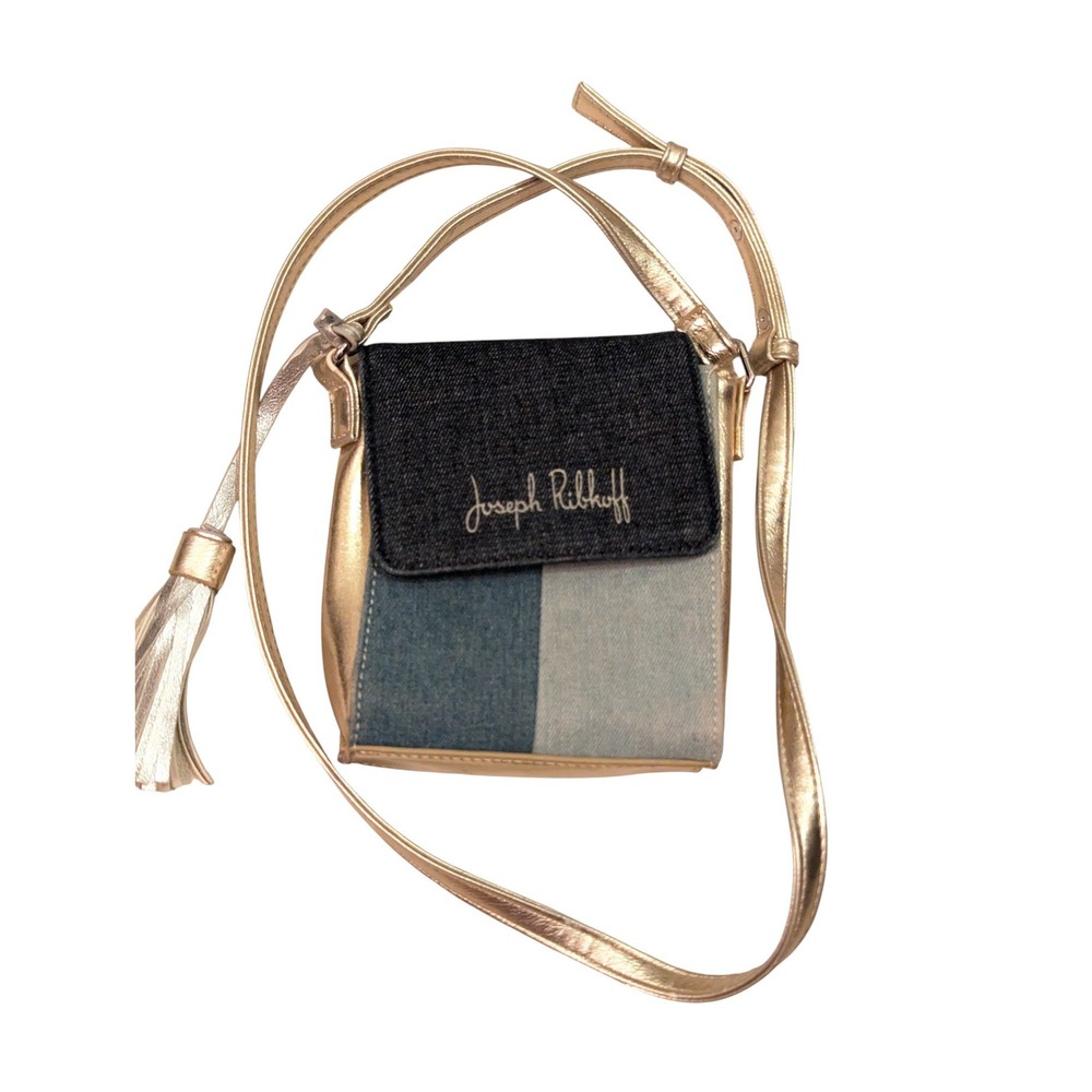 Joseph Ribkoff Crossbody Bag Gold Denim Color Block Signature Mini Purse‎ - Picture 2 of 16